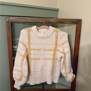 LC Lauren Conrad White and Yellow Crew Neck Sweater